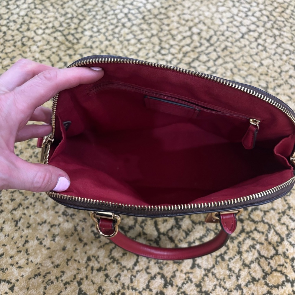 COACH Brown Signature Dome Satchel with Red Handles - Picture 12 of 12